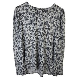 Vince Camuto Floral Print‎ Long Sleeve Top Women's Size XL Gray Black